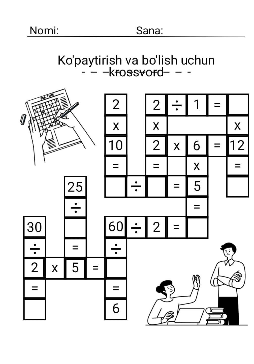 Ko'paytirish va bo'lish uchun krossvord