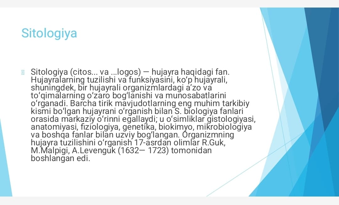 Sitologiya. Optik asboblarning tibbiyotda qoʻllanilishi. Viruslar va prokariotlar.