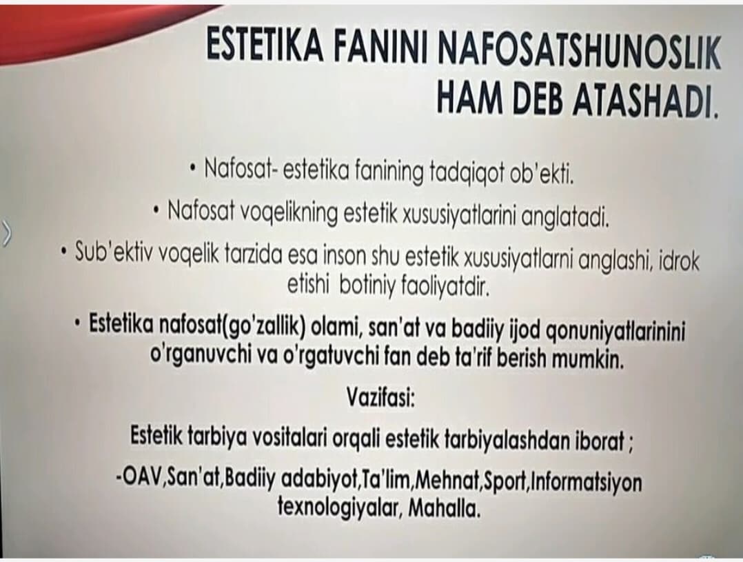 Mavzu: Estetika falsafasi va  pedagogika mutanosibligi