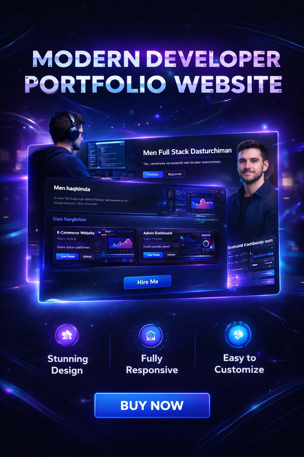 Modern Dasturchi Portfolio Sayti (Dark UI, Premium Dizayn)