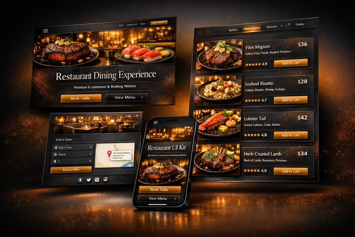 🍽️ Premium Restoran va Kafe UI Kit — Zamonaviy va Hashamatli Vebsayt Dizayni (Desktop + Mobile)