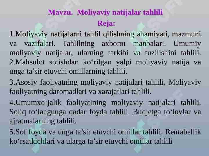 Moliyaviy natijalar tahlili