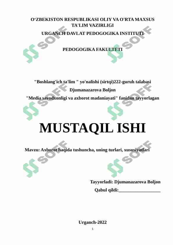 Axborot haqida tushuncha, uning turlari, xususiyatlari