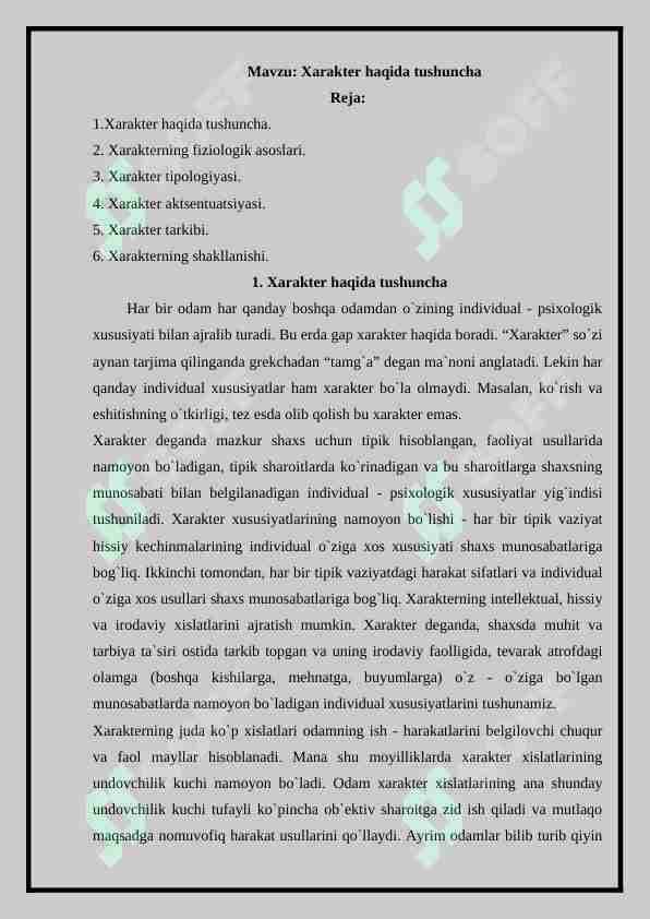 Xarakter haqida tushuncha