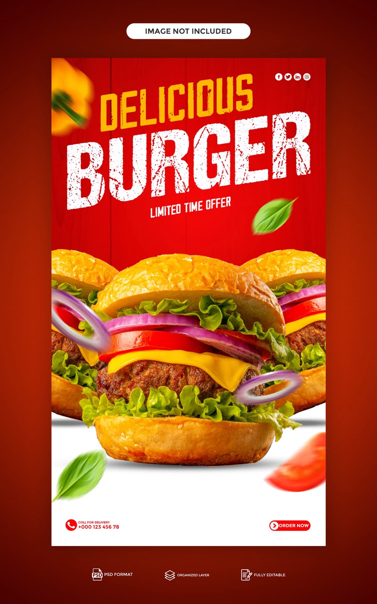 Psd mazali burger taomlari menyusi instagram facebook hikoyasi shabloni | Psd delicious burger food menu instagram facebook story template