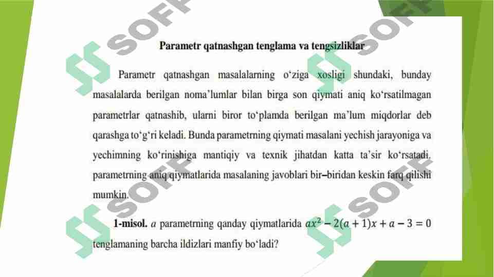 Parametr qatnashgan tenglama va tengsizliklar