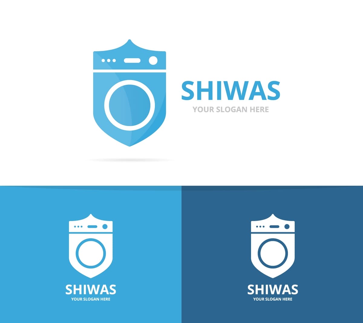 Vektorli kir yuvish qalqoni logotipi kombinatsiyasi kir yuvish mashinasi xavfsizligi | Vector laundry shield logo combination washing machine security
