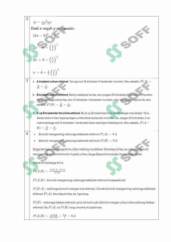 Sirtqi ta’lim yo’nalishi talabalarining   2-kurs, 4-semestri uchun  OLIY MATEMATIKA  fanidan  TOPSHIRIQLAR TO’PLAMI-4