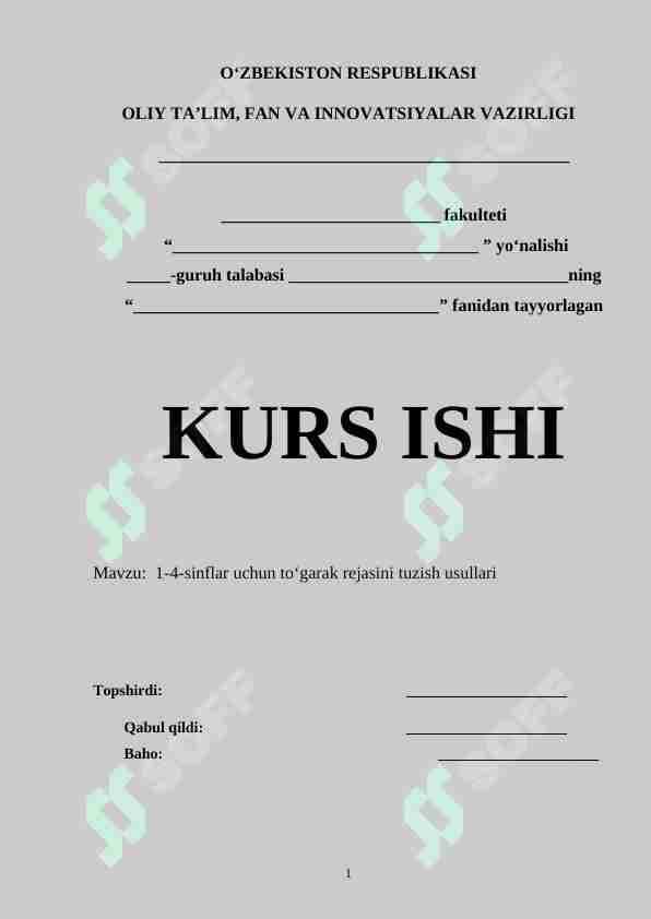 1-4-sinflar uchun to‘garak rejasini tuzish usullari