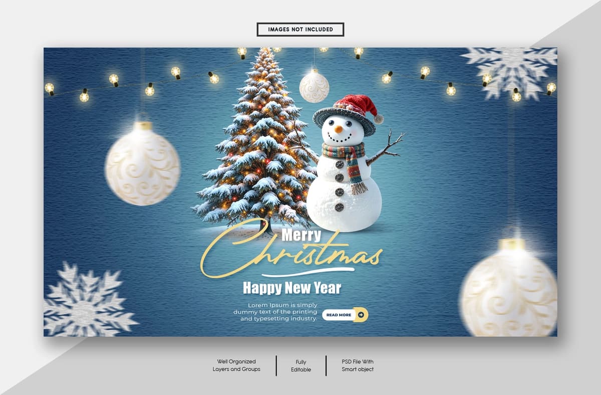 Muborak Rojdestvo yangi yil 2026 veb-banner dizayni shabloni | Merry christmas happy new year 2026 web banner design template