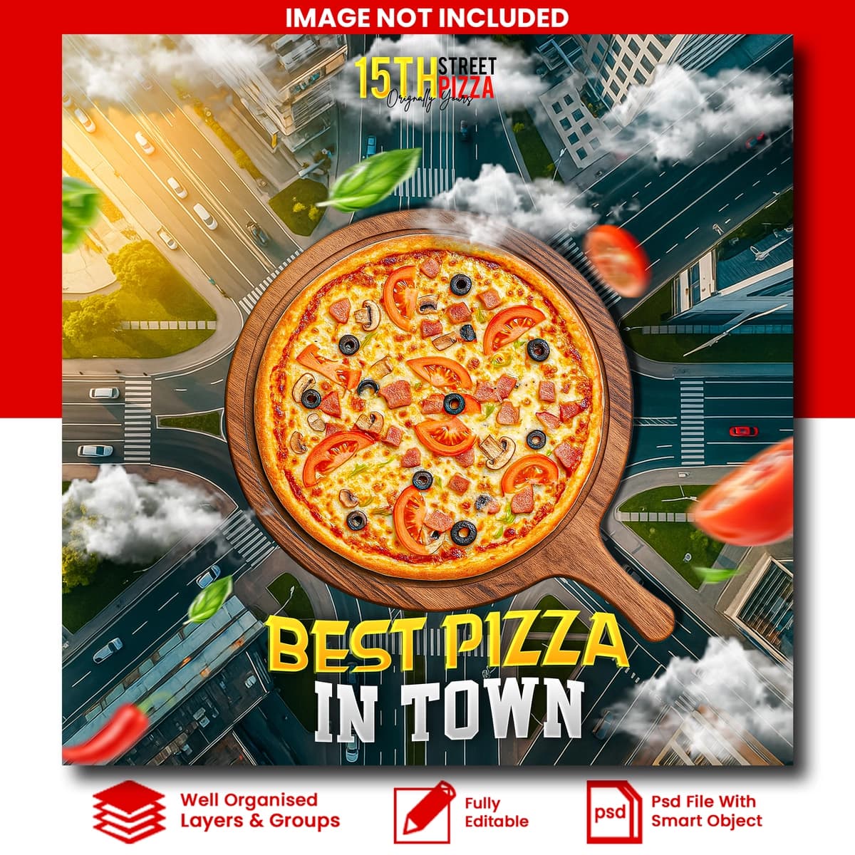 Eng yaxshi pizza shaharchasi plakat dizayni PSD shabloni | Best pizza town poster design psd template