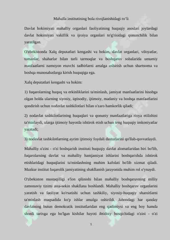 Mahalla institutining bola rivojlanishidagi ro’li