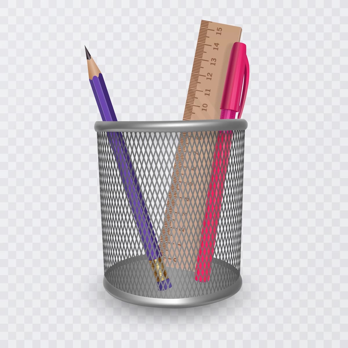 Qayta maktab qalam qutisi qalam kabi maktab ish yuritish buyumlari bilan to'ldirilgan | Back school pencil case filled with school stationery such as pens