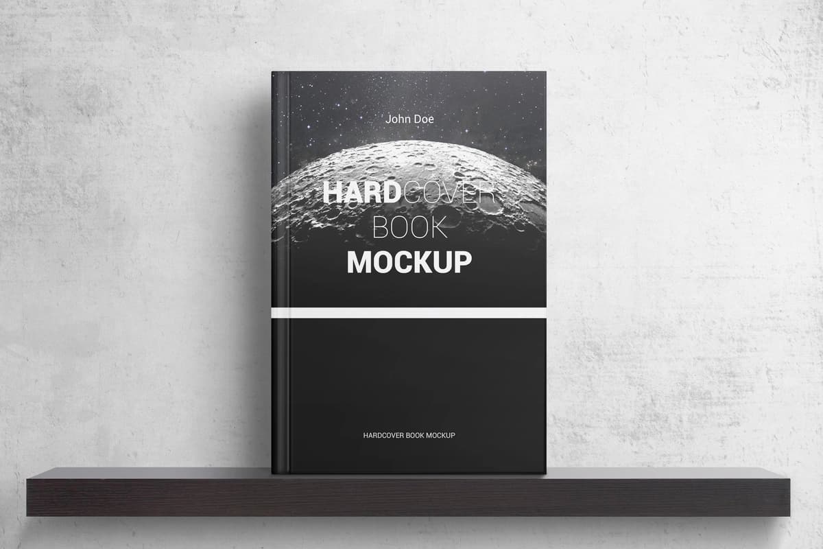 Qattiq muqovali kitob javon maketi | Hardcover book shelf mockup