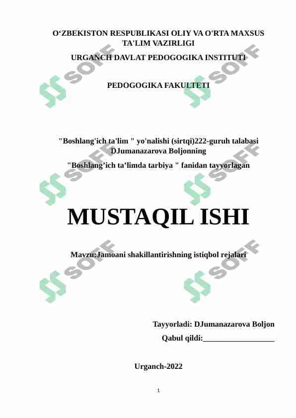 Jamoani shakillantirishning istiqbol rejalari