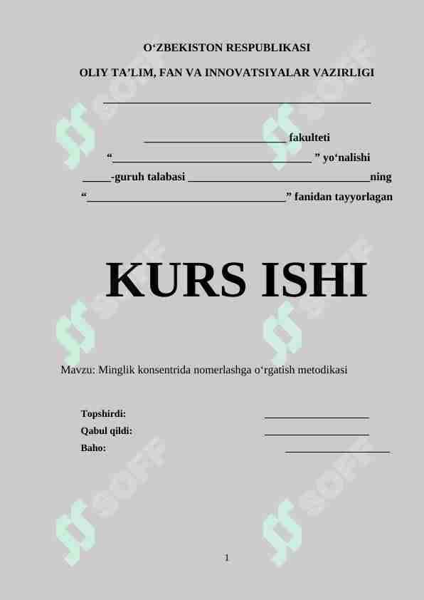 Minglik konsentrida nomerlashga o‘rgatish metodikasi