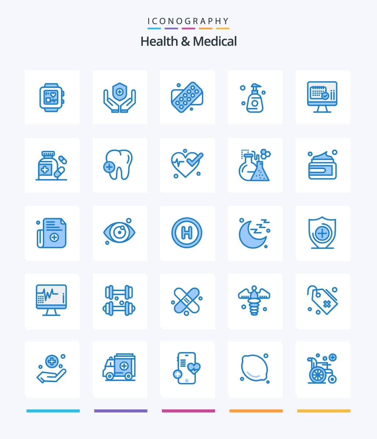 Creative Health Medical 25 koʻk piktogramma toʻplami, masalan, kalender ekrani | Creative health medical 25 blue icon pack such as calender screen