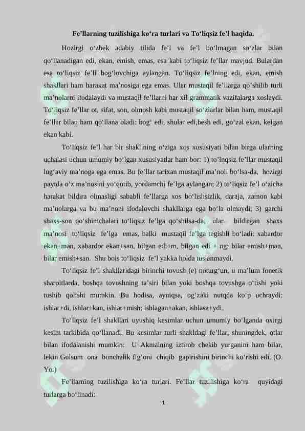 Fe’llarning tuzilishiga ko‘ra turlari va To‘liqsiz fe’l haqida