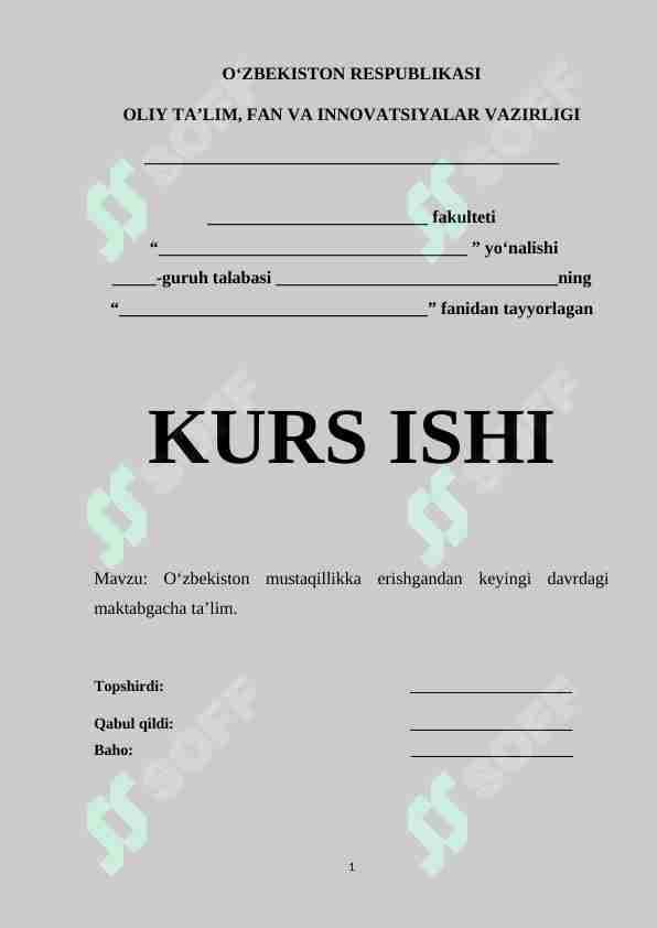Oʻzbekiston mustaqillikka erishgandan keyingi davrdagi maktabgacha taʼlim.