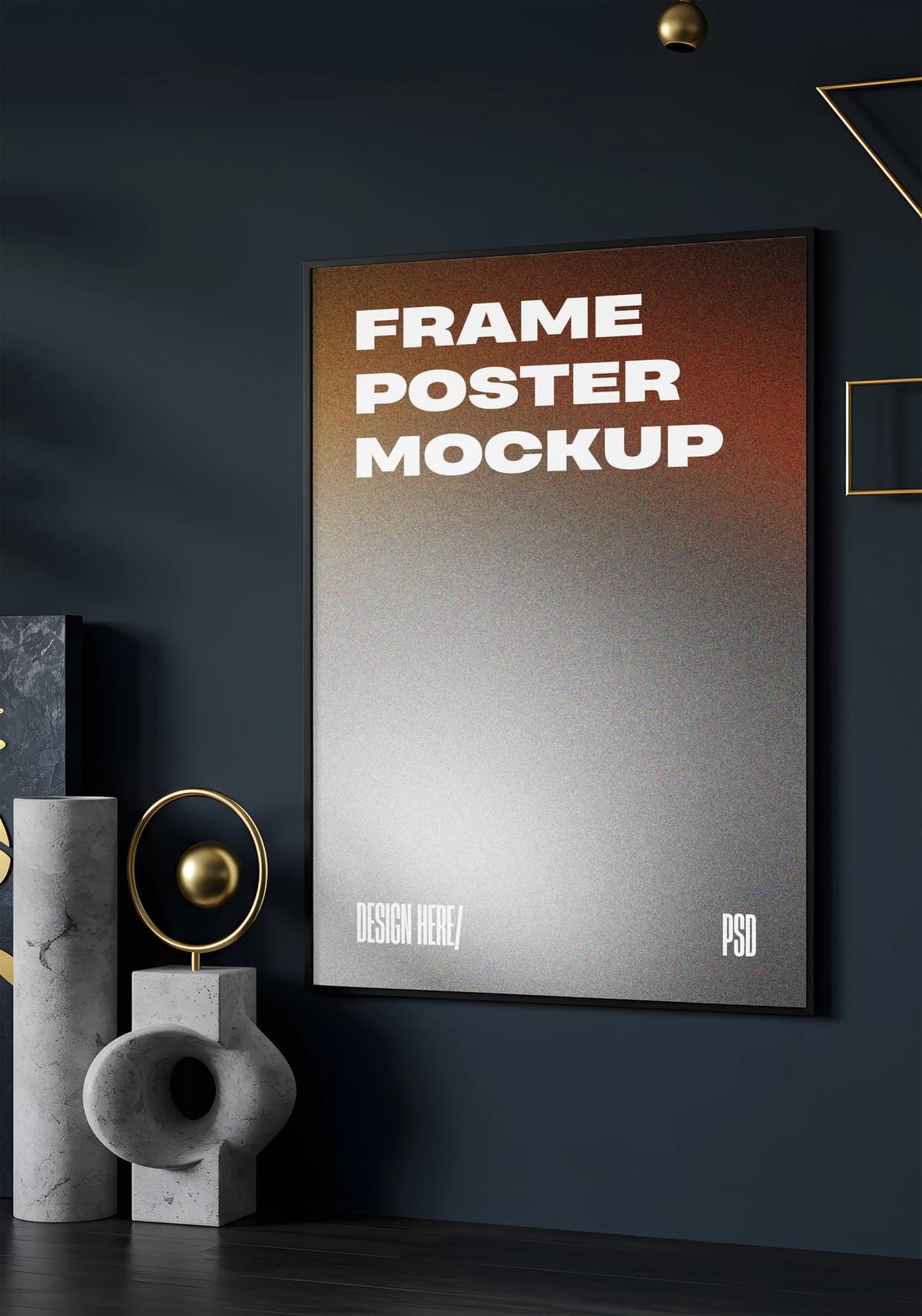 Dekorativ elementlar bilan bezatilgan ramkali poster maket devori | Frame poster mockup wall with decorative elements