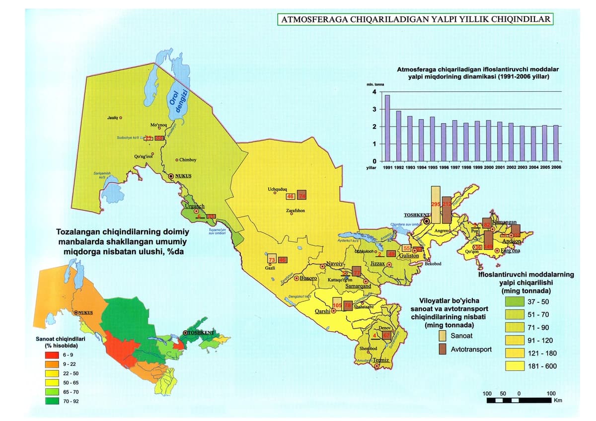 Atmosferaga chiqariladigan yalpi yillik chiqindilar xaritasi kartasi harita