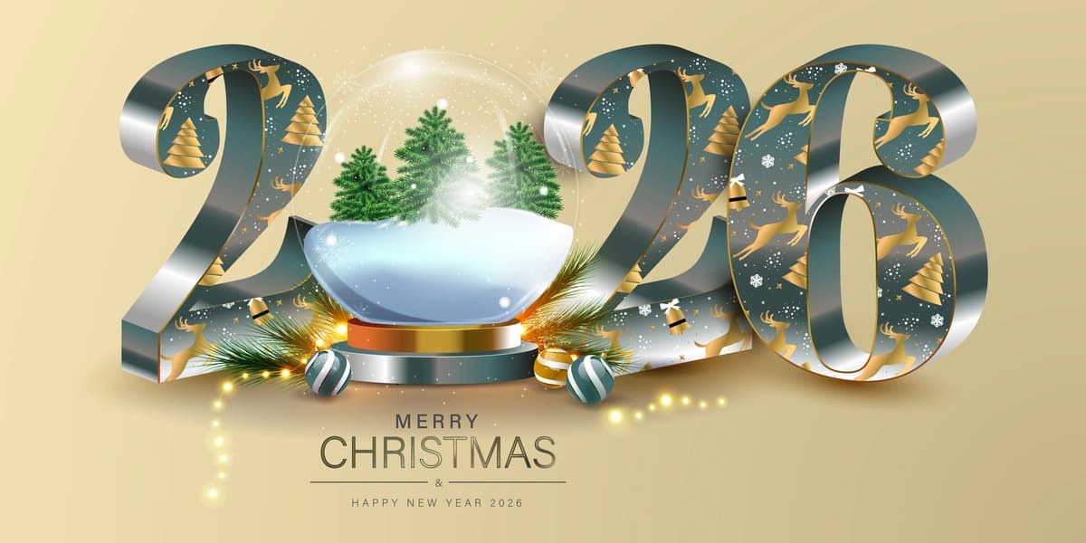 Rojdestvo 2026 bayrami 3D raqamlari qor globusining bug'u dizayni | Merry christmas 2026 festive 3d numbers snow globe reindeer design