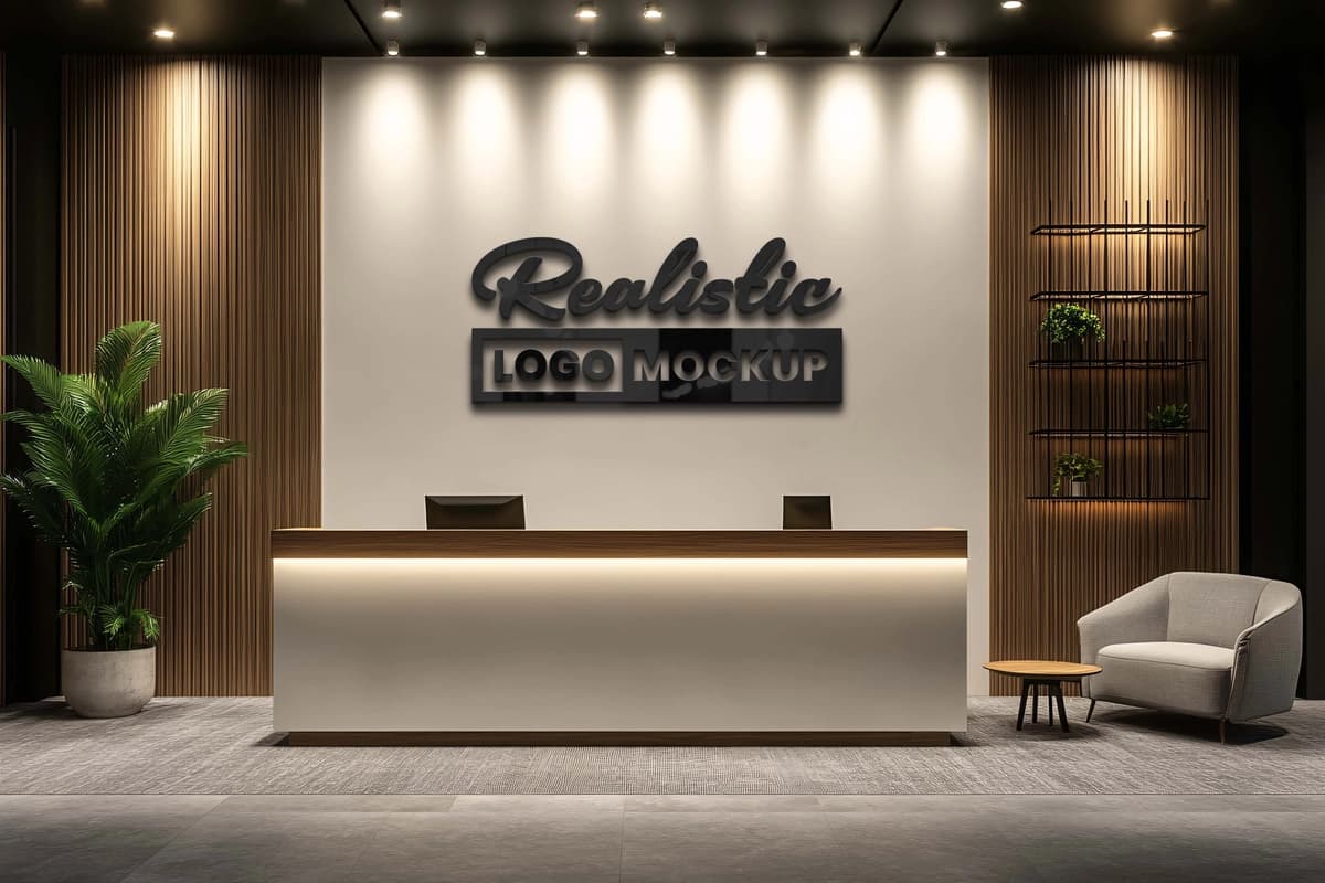 Haqiqiy logotip maketini qabul qilish | Realistic logo mockup reception
