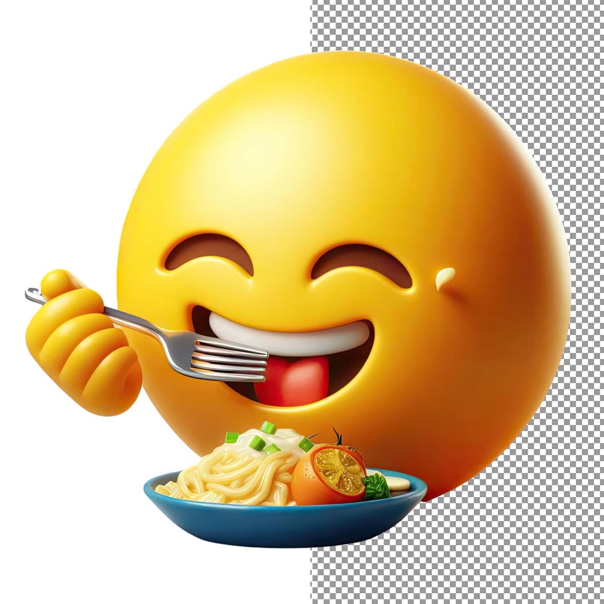 Izolyatsiya qilingan 3D sariq emoji yuzi png fonida ifodalangan hayajon | Expressive elation isolated 3d yellow emoji face png background