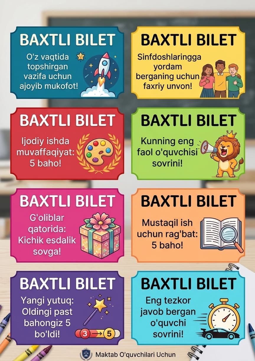 Baxtli biletlar o'quvchilarni rag'batlantirish uchun