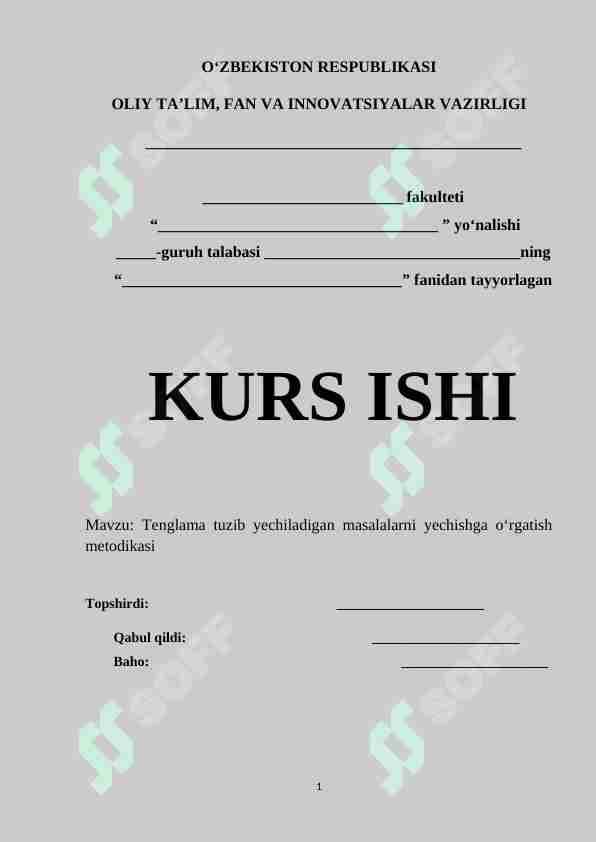 Tenglama tuzib yechiladigan masalalarni yechishga o‘rgatish metodikasi