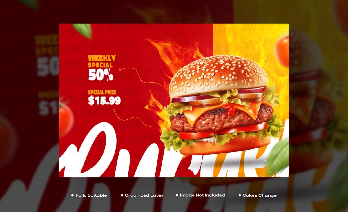 Oziq-ovqat menyusi restorani ijtimoiy media reklama instagram banner posti | Food menu restaurant social media promotion instagram banner post