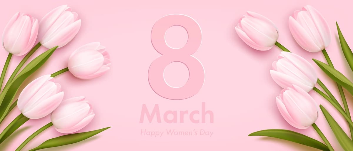 Vektorli banner Xalqaro xotin-qizlar kuni haqiqiy lolalar bilan | Vector banner international womens day with realistic tulips
