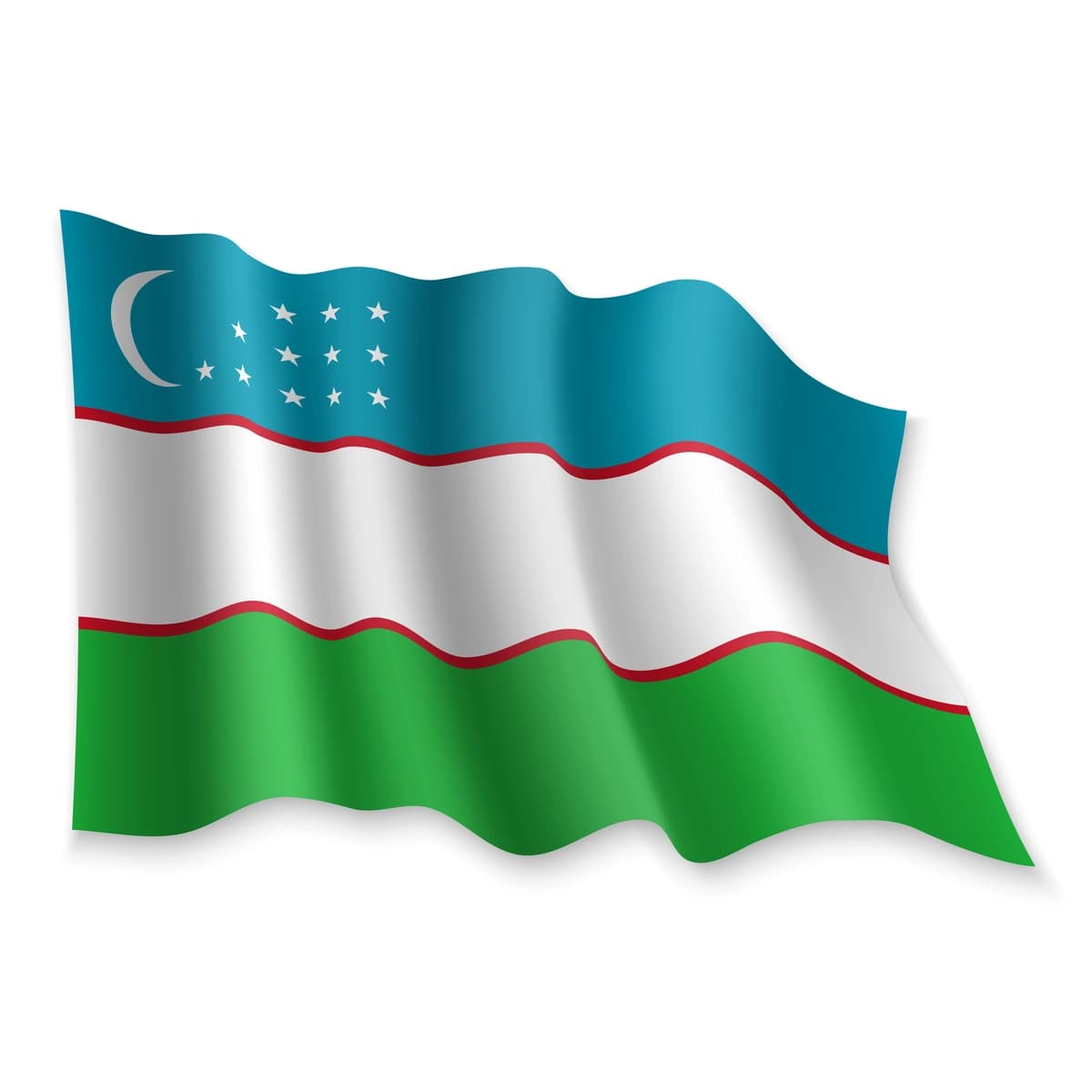 3D realistik hilpiragan O'zbekiston bayrog'i oq fon | 3d realistic waving flag uzbekistan white background
