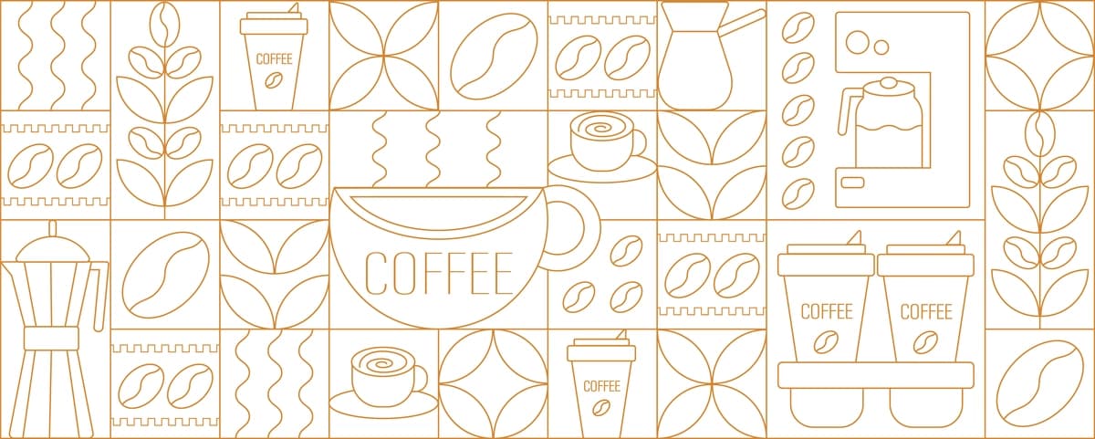 Qahva chizig'i tasviri qahva do'koni menyusi dizayni foni | Coffee line art pattern coffee shop menu design background