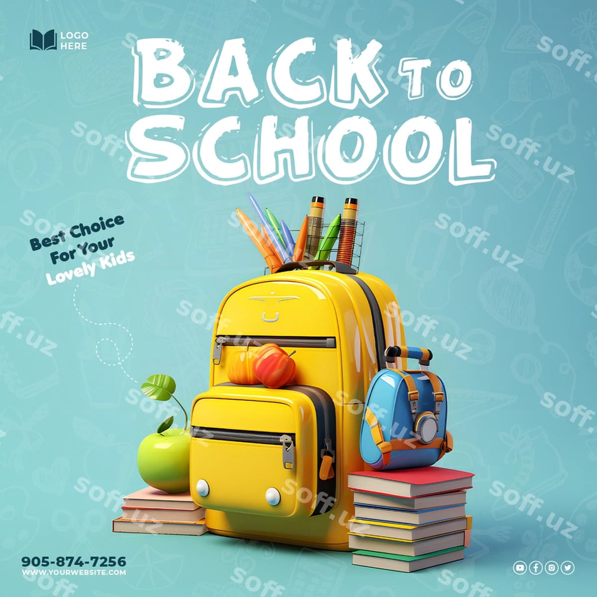 3D maktabga qaytish ijtimoiy tarmoqlardagi e'lon | 3d back school social media post