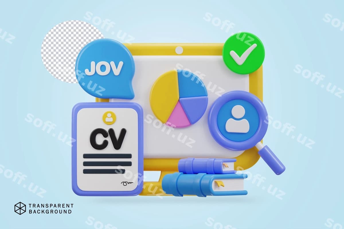 Uch o'lchovli CV resume ish o'rinlar ikon | 3d cv resume job vacancy icon