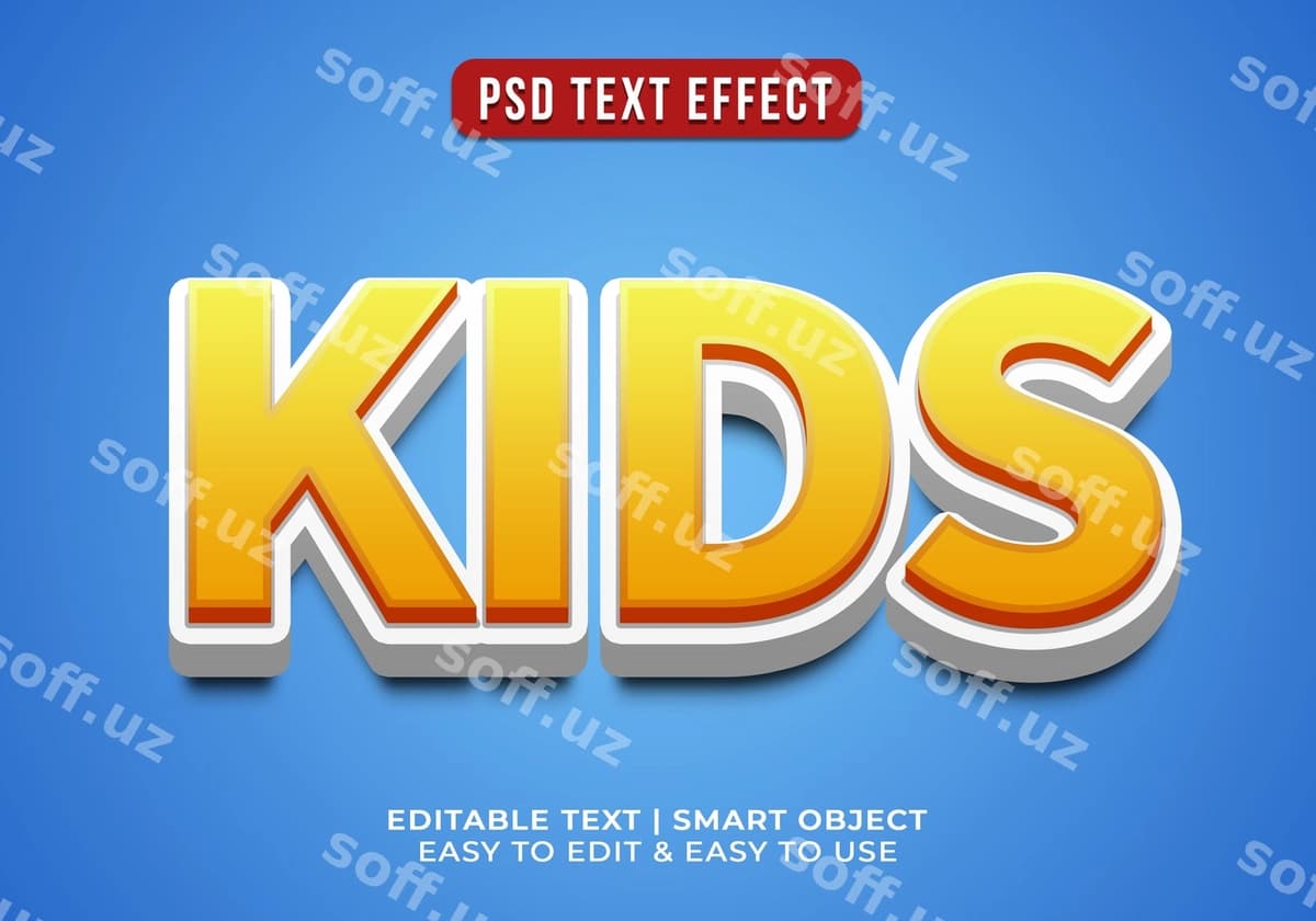Uch o'lchovli bolalar apelsin rangli matn effekti | 3d kids orange text effect