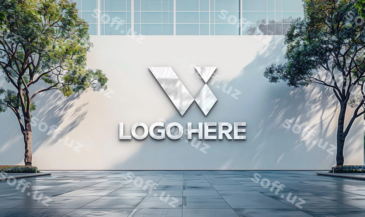3d zamonaviy fassada belgi ko'cha logotip mockup | 3d modern facade sign street logo mockup