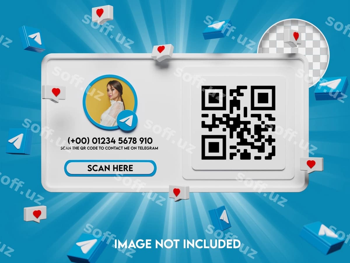 3D qr kodi telegram maketiga amal qiling | 3d qr code follow telegram mockup