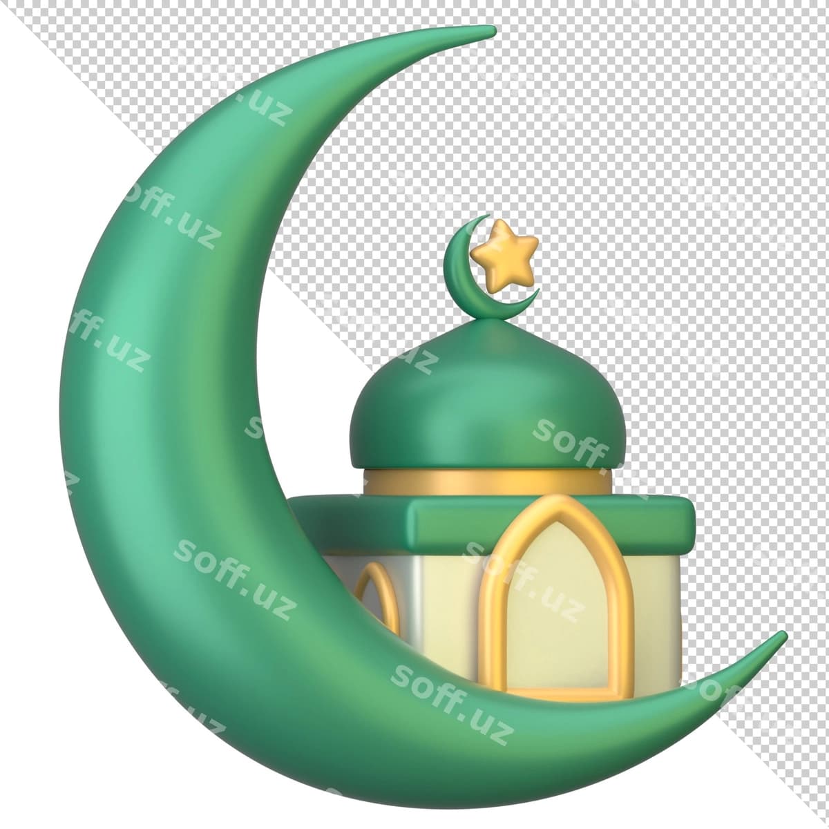 3D Ramazon hilol ayliq masjid ikonasi | 3d ramadan crescent moon with mosque icon