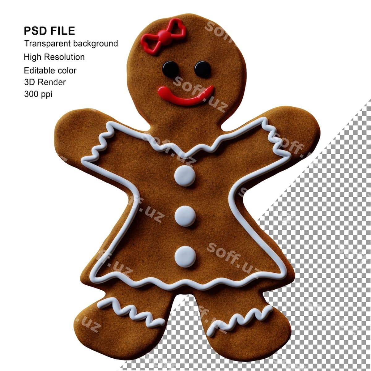 3D render an'iy shirin qurdiu qiz | 3d render traditional gingerbread girl