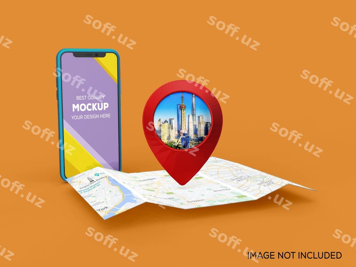 3D smartfon qizil gps pin xaritasi maketi | 3d smartphone red gps pin map mockup
