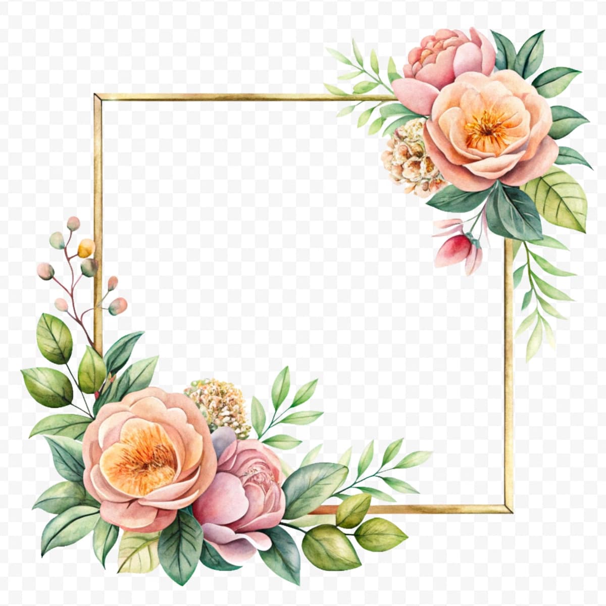 Chiroyli akvarel gulli ramka izolyatsiya qilingan shaffof fon | Beautiful watercolor floral frame isolated transparent background