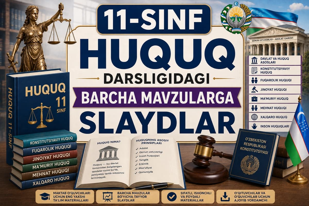 11-sinf huquq darsligidagi barcha mavzularga slaydlar