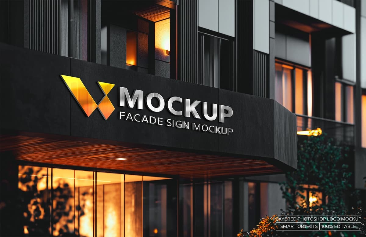 Haqiqiy 3D logotipi zamonaviy bino jabhasi | Realistic 3d logo mockup modern building facade