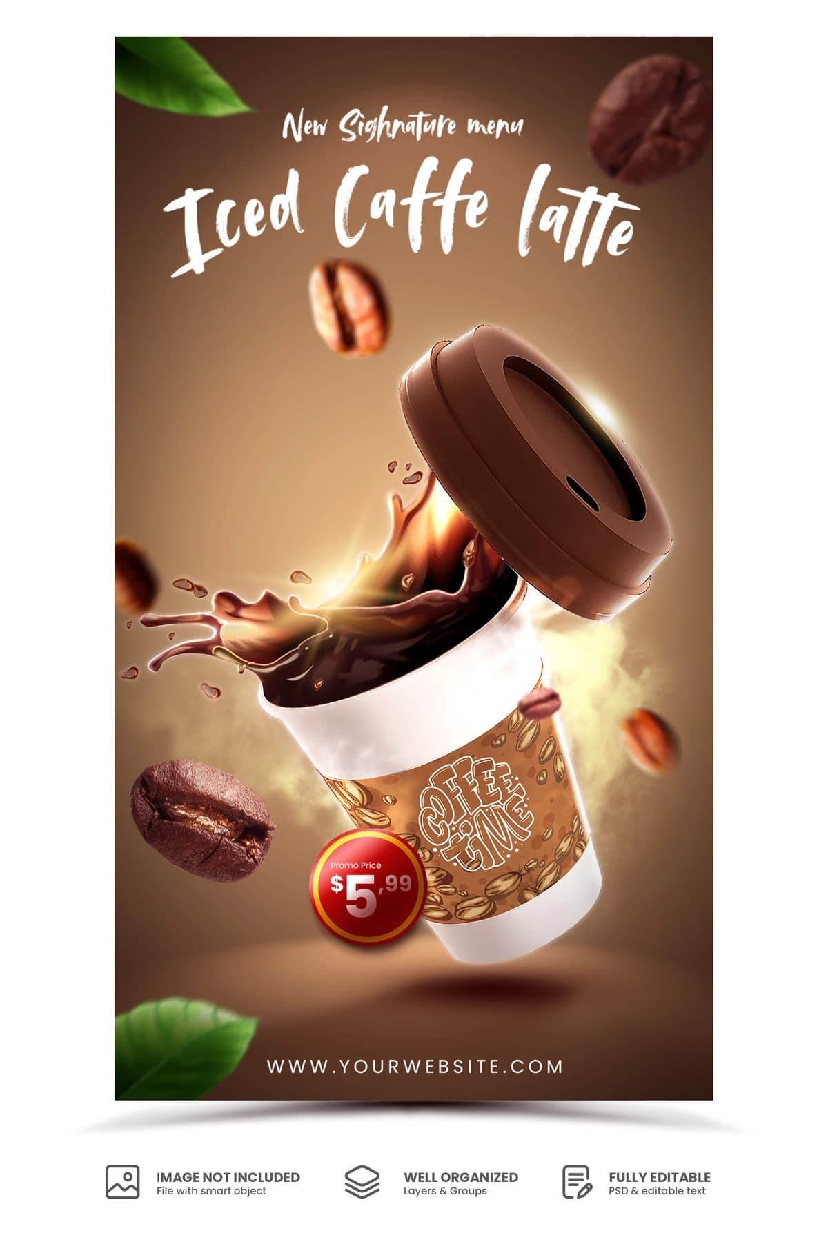 Qahva ichimligi menyusi flayer banneri ijtimoiy media post shabloni | Coffee drink menu flyer banner social media post template