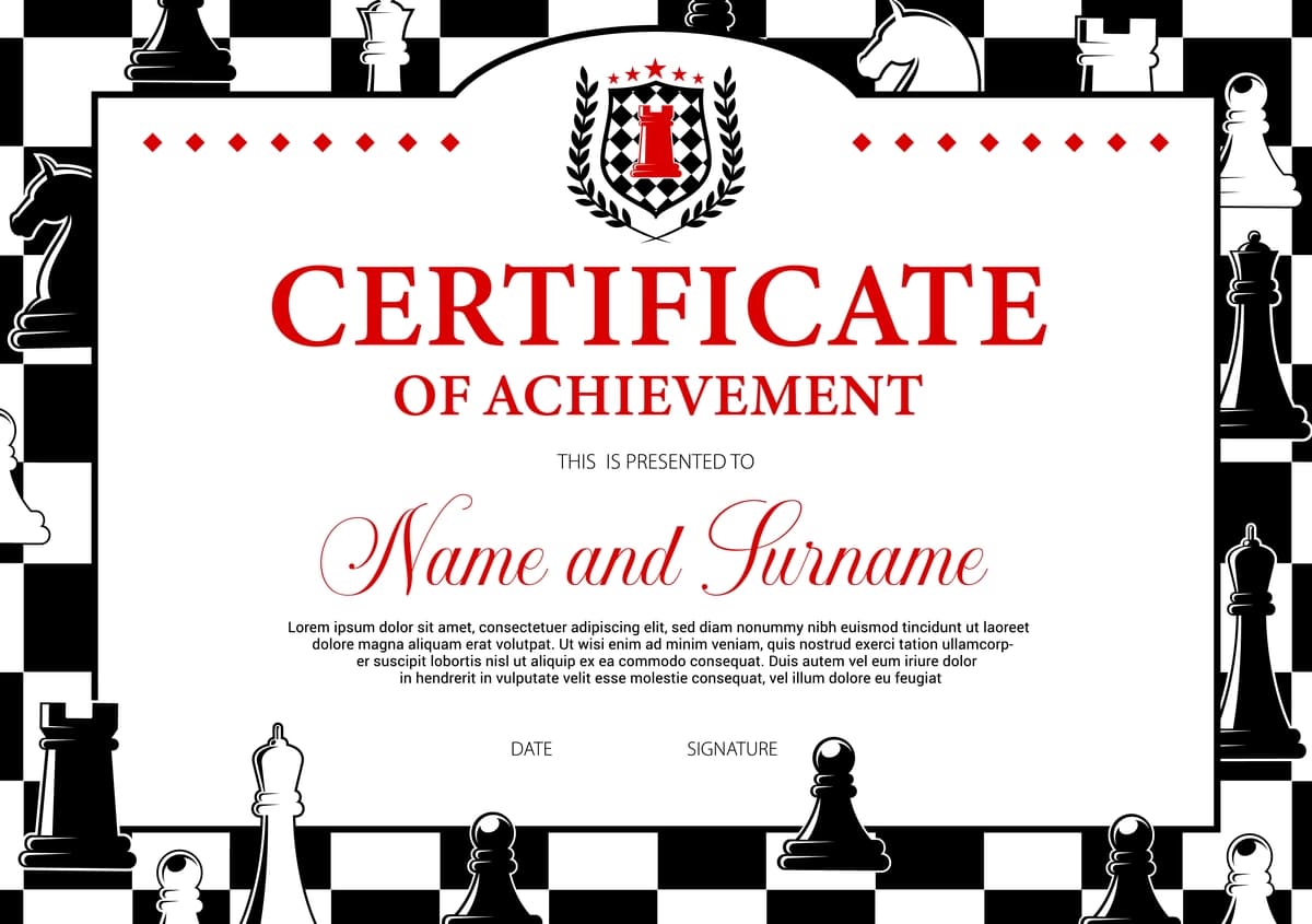 Shaxmat turnirida ishtirok etish yutug'i sertifikati diplomi | Certificate achievement chess tournament participation award diploma