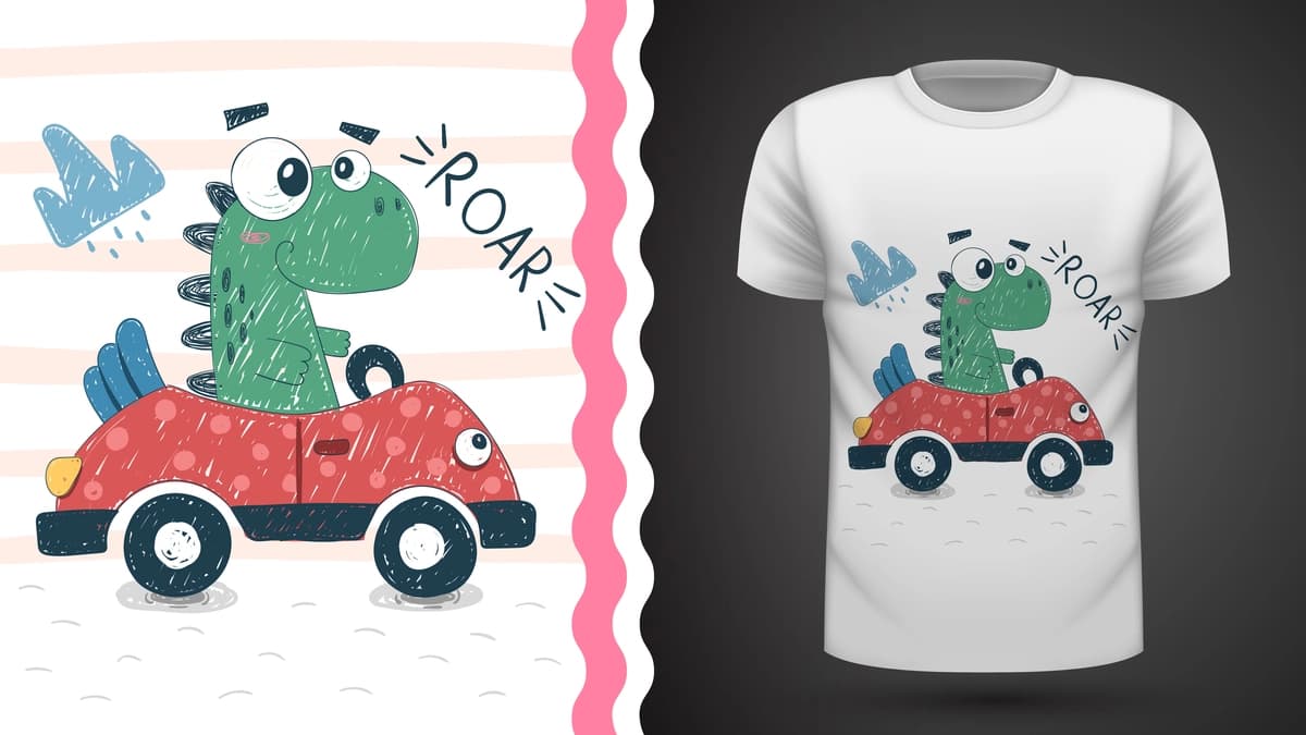 Avtomobil g'oyasi chop etilgan futbolka bilan yoqimli dino | Cute dino with car idea print t shirt