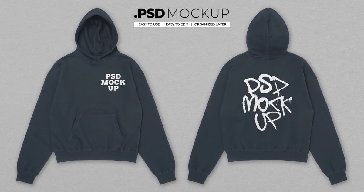 Psd maketli qutichali kapshonli qalpoqcha | Psd mockup boxy hoodie