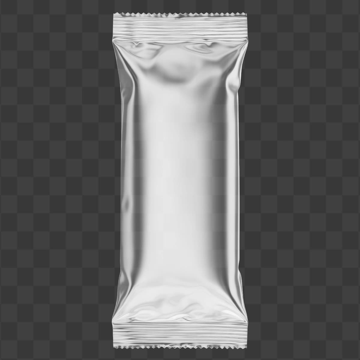 Bo'sh kumush metall folga qadoqlash sumkasi gazak mahsuloti izolyatsiyalangan | Blank silver metallic foil packaging pouch snack product isolated